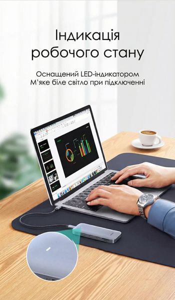 Корпус для SSD с хабом Ugreen 50 см NVMe/SATA M.2 USB 3.2 10 Гбит/с HDMI 4K 60Гц кардридер SD/TF активное охлаждение Серый 55282 фото