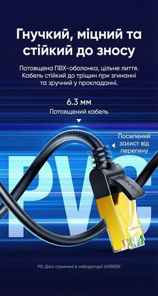 Мережевий кабель UGREEN 3 м Cat 7 RJ45 10 Гбіт/с екранований мідний круглий Чорний 11270 фото