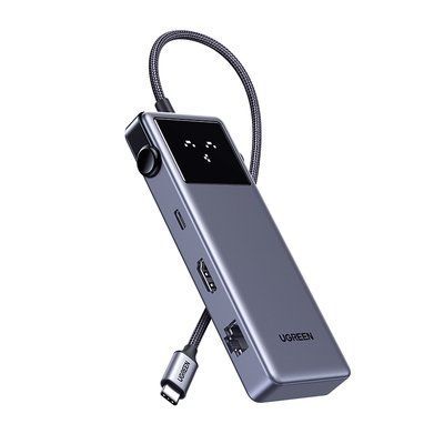 USB-C хаб UGREEN 20 см Uno 7-в-1 з дисплеєм HDMI 4K 60 Гц PD 100 Вт RJ45 1000 Мбіт/с USB 3.0 5 Гбіт/с Темно-сірий 45155 фото
