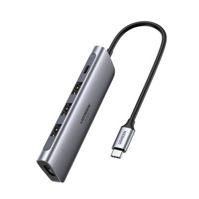 USB-хаб Ugreen 5-в-1 USB-C на HDMI 4K 60Hz 3 порта USB 3.0 5 Гбит/с Power Delivery 100 Вт алюминиевый корпус серый 70495 фото