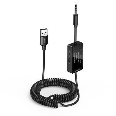 Bluetooth-адаптер Ugreen 1.5 м 2 в 1 приемник передатчик Bluetooth 5.4 AUX 3.5 мм USB спиральный с микрофоном и OLED дисплеем Черный 45236 фото
