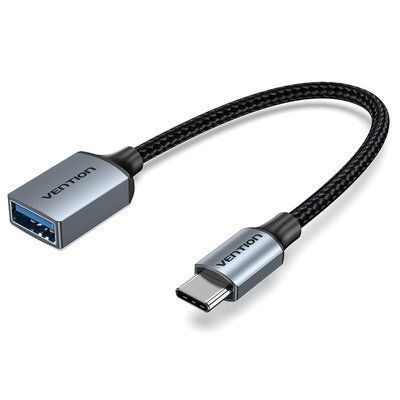Кабель-переходник OTG Vention 0.15 м USB-C на USB-A 3.0 5 Гбит/с 2 А алюминиевый корпус нейлоновая оплетка Серый CCXHB фото