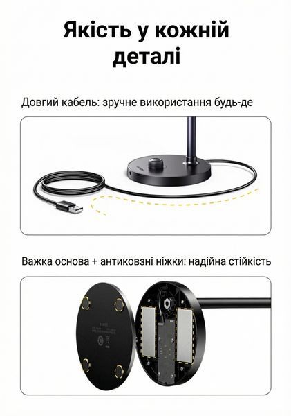 Микрофон настольный Ugreen USB всенаправленный 360&deg; HiFi с шумоподавлением регулятор громкости кнопка отключения звука выход 3.5 мм гибкая ножка Черный 55344 фото