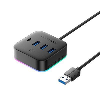 Хаб Vention 5-в-1 USB-A на 3xUSB 3.0 / Type-C 5 Гбит/с RGB 0.5 м Черный (CHZBD) CHZBD фото