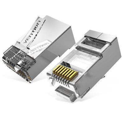 Конектор RJ45 Vention 50 шт Cat.6A FTP екранований корпус тризубі позолочені контакти зі вставкою Сріблястий прозорий IDFR0-50 фото
