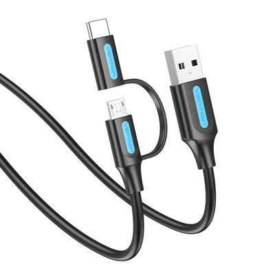 Кабель Vention 0.5м 2-в-1 USB 2.0 на Micro USB и USB-C сила тока 3A быстрая зарядка передача данных TPE оболочка Черный CQDBD фото