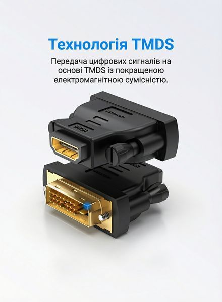 Адаптер Vention DVI (24+1) штекер на HDMI гнездо двухсторонний Full HD 1080p позолоченные контакты Черный ECDB0 фото