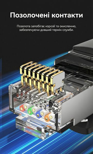 Патч-корд Vention 5 м RJ45 Cat8 SFTP 40 Гбіт/с 2000 МГц бавовняне обплетення Чорний IKOBJ фото