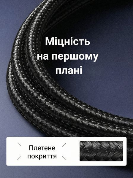 Мережевий кабель UGREEN 3 м Cat 7 RJ45 10 Гбіт/с 600 МГц екранований нейлонове обплетення Чорний 80424 фото