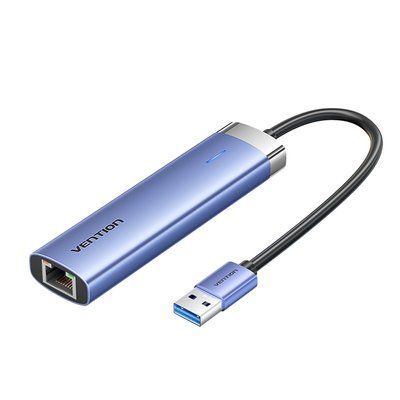 USB-хаб Vention 0.15 м 5-в-1 USB-A на 3xUSB 3.0 RJ45 Gigabit Ethernet порт дополнительного питания USB-C алюминиевый корпус Синий TGFSB фото
