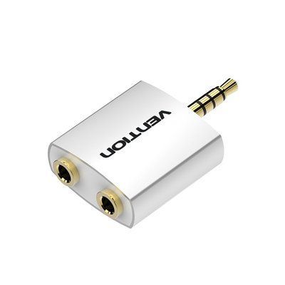 Аудиоразветвитель Vention 3.5 мм на 2х3.5 мм TRRS 4-pin поддержка микрофона алюминиевый корпус позолоченные коннекторы Серебристый BDAW0 фото