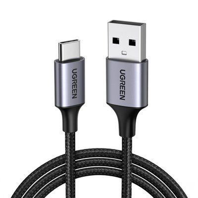 Кабель USB-A на USB-C Ugreen 1.5 м быстрая зарядка 3А QC 3.0 нейлоновая оплетка передача данных 480 Мбит/с поддержка CarPlay серый 60127 фото