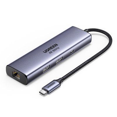 Хаб USB-C 6-в-1 Ugreen CM512 DisplayPort 4K 60Hz PD 100 Вт LAN Серый (75643) 75643 фото