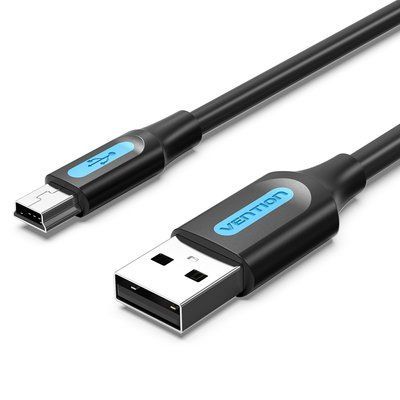 Кабель Vention 3 м USB 2.0 на Mini USB 2 А 480 Мбит/с экранированный для видеорегистратора и камеры Черный COMBI фото
