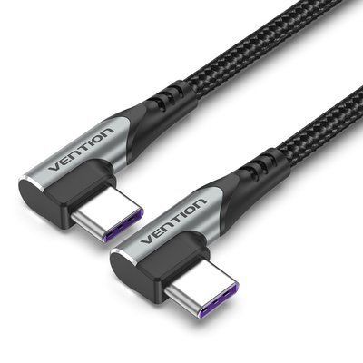 Кабель USB-C на USB-C Vention 1.5 м двусторонний угловой PD 100 Вт 5 А чип E-Marker нейлоновая оплетка Черный TANHG фото