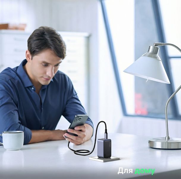 Мережевий зарядний пристрій UGREEN 65 Вт GaN 3 порти 2xUSB-C та USB-A підтримка PD QC PPS для ноутбуків та смартфонів Сірий 35042 фото
