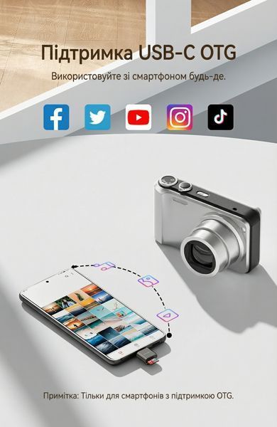 Кардрідер Vention інтерфейс USB-C для карт пам'яті MicroSD підтримка OTG читання до 512 ГБ корпус із цинкового сплаву Сірий CLMH0 фото