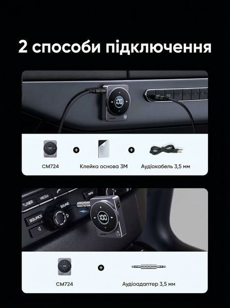 Bluetooth-ресивер UGREEN AUX 3.5 мм Bluetooth 5.4 встроенный микрофон громкая связь LED-дисплей 20 часов работы Темно-серый 35003 фото
