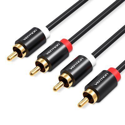 Кабель аудіо 2RCA на 2RCA Vention 1 м позолочені контакти Hi-Fi звучання емальована мідь алюмінієвий корпус Чорний VAB-R06-B100 фото