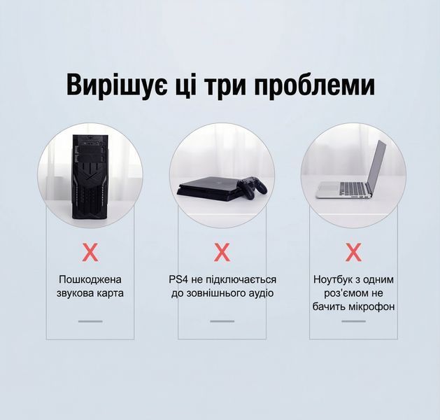 Зовнішня звукова карта Vention 0.15м USB на 2x3.5 мм mini-jack окремі порти для навушників та мікрофона алюмінієвий корпус позолочені контакти Сірий CDKHB фото