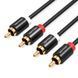 Кабель аудіо 2RCA на 2RCA Vention 1 м позолочені контакти Hi-Fi звучання емальована мідь алюмінієвий корпус Чорний VAB-R06-B100 фото 1