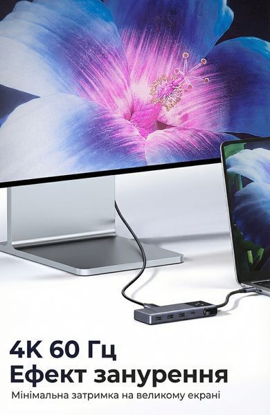USB-хаб Ugreen Uno CM888 USB-C 6-в-1 HDMI 4K 60 Гц PD 100 Вт Серый (75177) 75177 фото