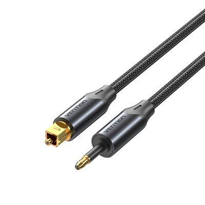 Оптичний аудіокабель Vention 3 м Toslink на Mini Toslink 3.5 мм Hi-Fi 5.1 позолочені конектори алюмінієвий корпус тканинне обплетення Чорний BKCBI фото