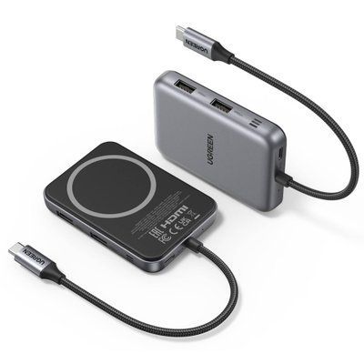 USB-хаб магнитный Ugreen CM896 7-в-1 HDMI 4K 60Hz / USB 10Gbps / PD 100W Серый (65759) 65759 фото