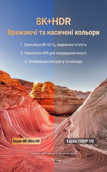 Кабель UGREEN 1 м USB-C на DisplayPort 1.4 8K 60 Гц 4K 240 Гц 32.4 Гбіт/с HDR VRR нейлонове обплетення Чорний 25157 фото