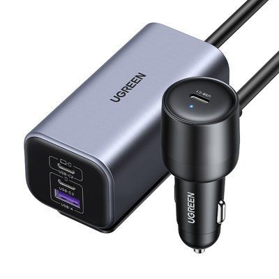 Автомобильное зарядное устройство Ugreen 1 м GaN 150 Вт 4 порта 3xUSB-C + 1xUSB-A PD3.1 удлинитель для задних сидений Серый 35571 фото