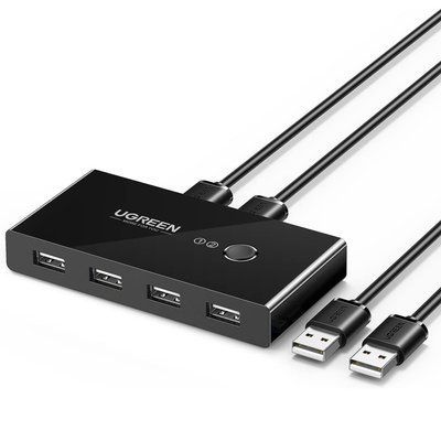 USB-переключатель Ugreen USB 2.0 для 2 ПК на 4 устройства общий доступ к периферии кнопка переключения порт питания Micro USB 2 кабеля 1.5 м в комплекте Черный 30767 фото