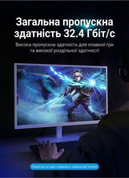 Кабель DisplayPort на DisplayPort Vention 1 м версия 1.4 поддержка 8K 60Hz и 4K 144Hz пропускная способность 32.4 Гбит/с динамический HDR позолоченные коннекторы хлопковая оплетка Черный HCCBF фото