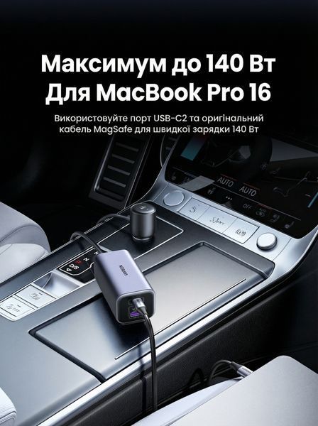 Автомобільний зарядний пристрій Ugreen 1 м GaN 150 Вт 4 порти 3xUSB-C + 1xUSB-A PD3.1 подовжувач для задніх сидінь Сірий 35571 фото