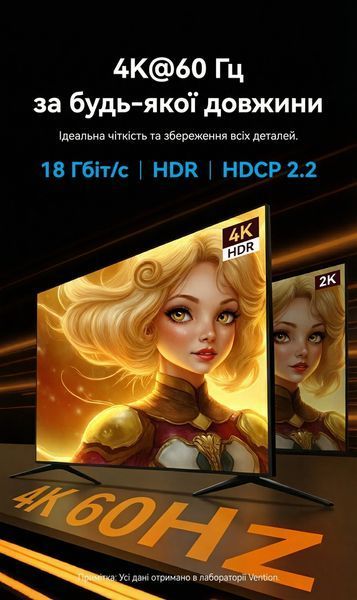Оптический кабель HDMI Vention 20 м 4K 60Hz Ultra HD HDR 18 Гбит/с однонаправленный позолоченные контакты Черный ALSBQ фото