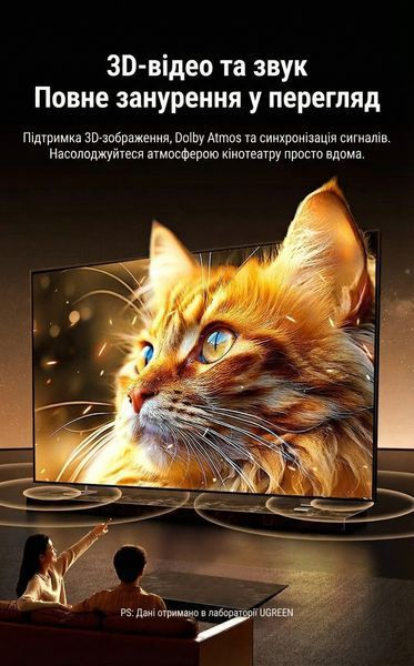 Кабель мультимедийный Ugreen HD175 HDMI 2.1 8K 1.5 м Черный (45431) 45431 фото