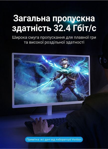 Кабель Vention 3м DisplayPort на DisplayPort v1.4 8K 60Гц 4K 144Гц 32.4 Гбит/с динамический HDR хлопковая оплетка Черный HCCBI фото