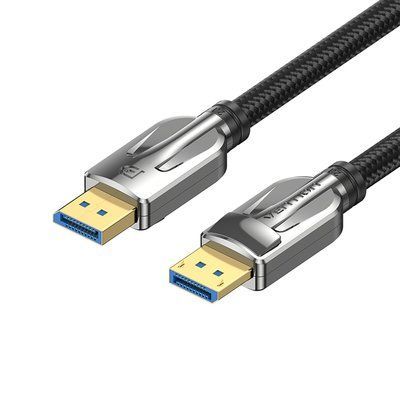 Кабель DisplayPort Vention 1м v2.1 16K 54 Гбит/с поддержка 4K 240Гц Dynamic HDR G-Sync FreeSync позолоченные коннекторы нейлоновая оплетка Черный HGABF фото