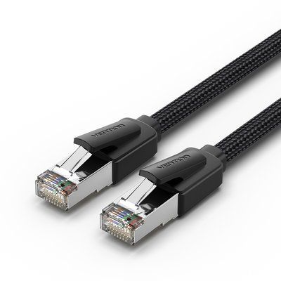 Патч-корд Vention 10 м Cat8 SFTP 40 Гбіт/с 2000 МГц RJ45 бавовняне обплетення Чорний IKOBL фото