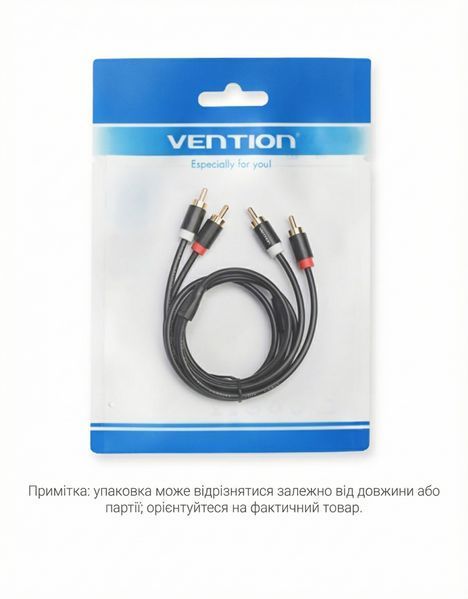 Аудіокабель Vention 1.5 м 2RCA на 2RCA штекер Hi-Fi позолочені контакти алюмінієвий корпус Чорний VAB-R06-B150 фото