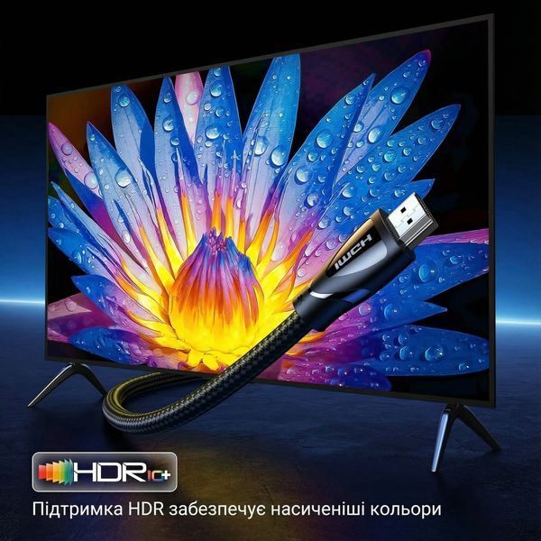 Кабель HDMI Ugreen 1.5 м HDMI на HDMI версия 2.1 48 Гбит/с поддержка 8K 60 Гц и 4K 240 Гц HDR10+ eARC нейлоновая оплетка Черный 80402 фото