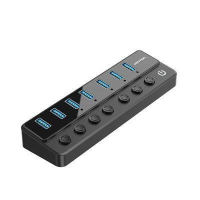 USB-хаб Vention 7 портов USB 3.0 активный с адаптером питания 12В и отдельными выключателями 5 Гбит/с Черный CHXB0-EU фото