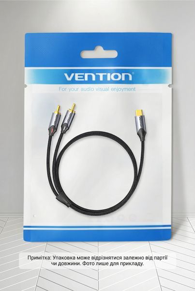 Аудіокабель Vention 1.5 м USB-C на 2 RCA Hi-Fi звучання позолочені контакти бавовняне обплетення алюмінієвий корпус Сірий BGUHG фото
