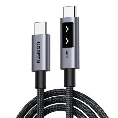 Кабель Ugreen 2 м USB-C на USB-C PD 100 Вт 5А LED-дисплей нейлоновая оплетка черный 35512 фото