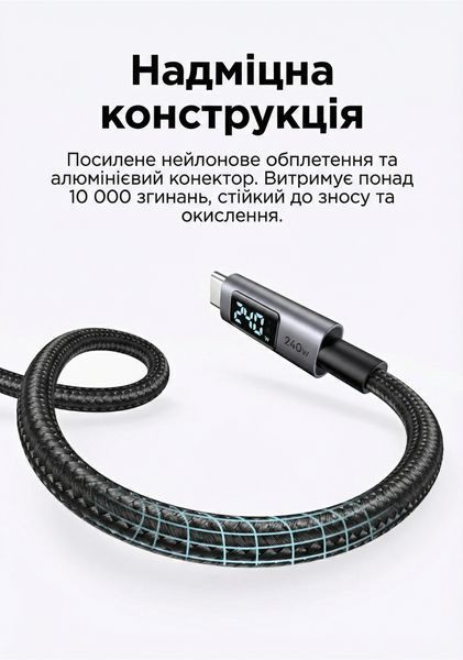 Кабель с дисплеем Ugreen L530 USB-C на USB-C PD 3.1 240 Вт 1 м Черный (65866) 65866 фото