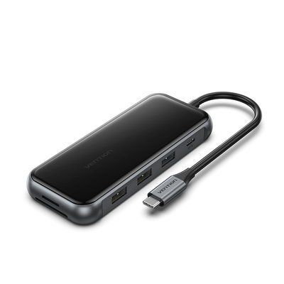 Док-станция Vention 0.15 м 9-в-1 USB-C на HDMI 4K 60Гц RJ45 1000 Мбит/с PD 100 Вт USB 3.0 картридер SD TF Серый TFHHB фото