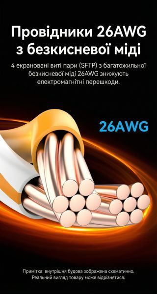 Патч-корд Vention 2 м Cat8 SFTP RJ45 40 Гбіт/с 2000 МГц безкиснева мідь Чорний IKKBH фото