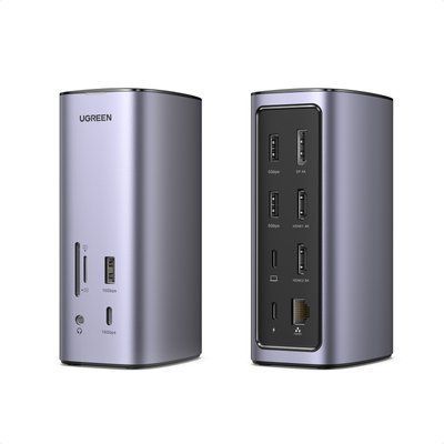 Док-станція для ноутбука Ugreen Revodok Pro 312 CM555 12 в 1 USB-C HDMI 8K DP PD 100 Вт RJ45 Срібляста (90325) 90325 фото