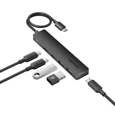 USB-хаб 5 в 1 Vention 0.15 м USB-C на 2 USB-C и 2 USB-A USB 3.2 10 Гбит/с PD 100 Вт Черный (CKDBB) CKDBB фото