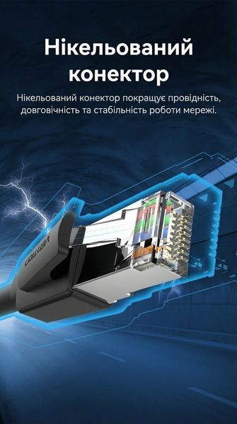 Патч-корд Vention 8м RJ45 Cat8 SFTP 40 Гбіт/с 2000 МГц ігровий позолочені контакти Чорний IKKBK фото