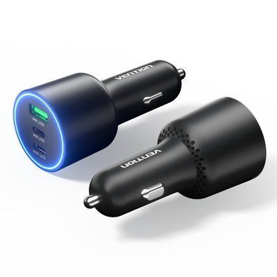 Автомобильное зарядное устройство Vention 100 Вт 3 порта 2xUSB-C USB-A PD 3.0 QC 3.0 PPS для ноутбука Черный FFQB0 фото